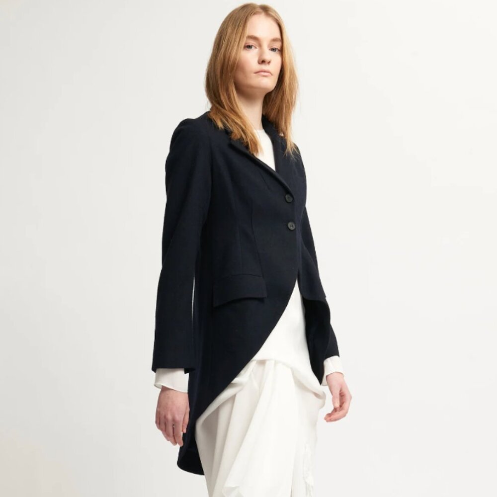 NWOT Morgane Le Fay Black Women's 100% SILK Blazer Tuxedo Jacket